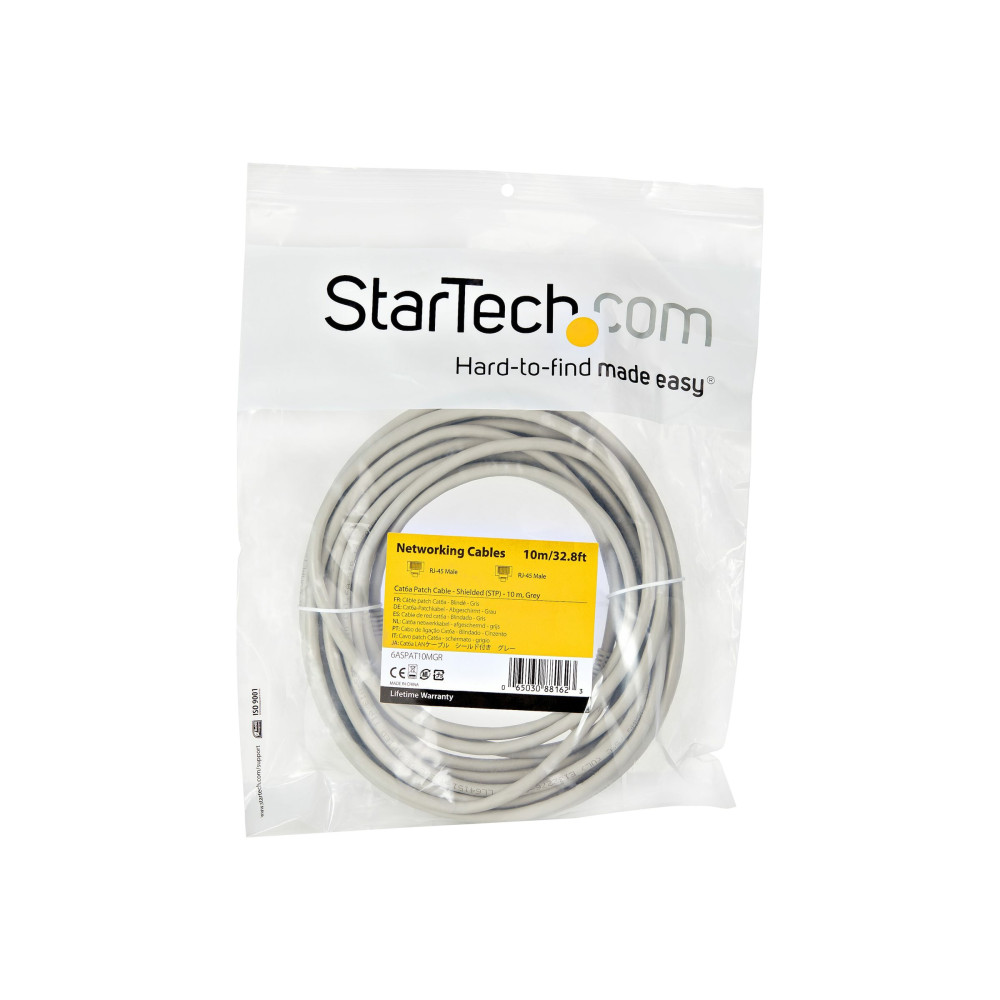 StarTech 6ASPAT10MGR 10M CAT6A ETHERNET CABLE - 10 GIGABIT SHIELDED SNAGLESS RJ45 100W POE PATCH C - Image 2