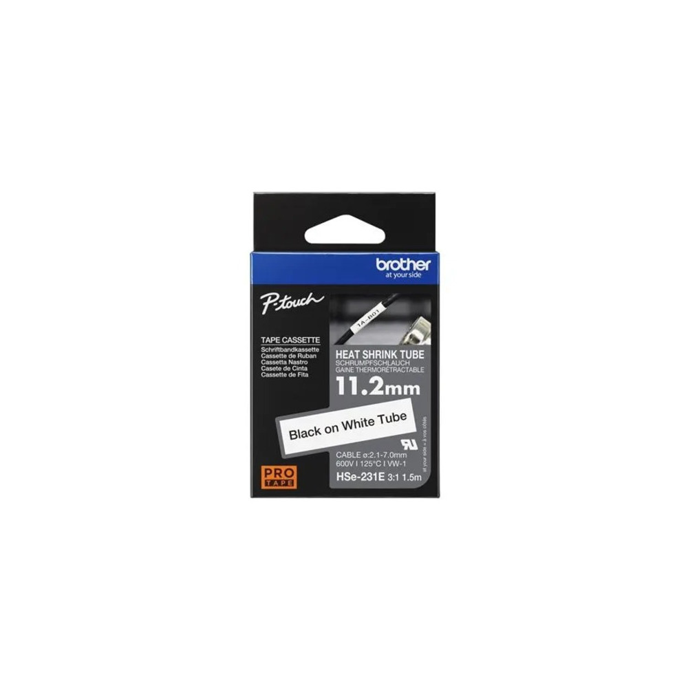 Brother HSE-231E 11.2MM BLACK ON WHITE HEAT SHRINK TUBE CATRIDGE 3:1 (compatible with PT-E300VP/E550WVP/D800W/P750W/P900W/P950NW) - Image 1