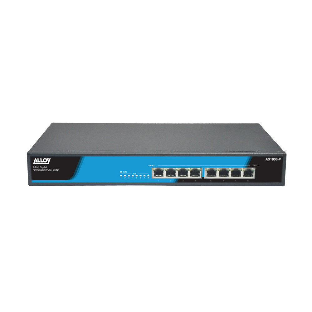 Alloy AS1008-P 8 Port Unmanaged Gigabit 802.3at PoE Switch, 150 Watts - Image 1