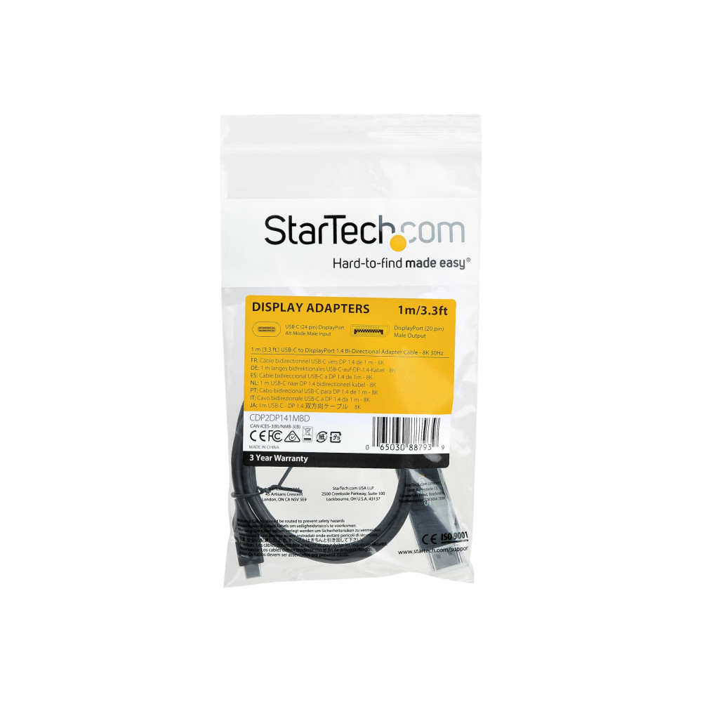 StarTech CDP2DP141MBD USB-C TO DP 1.4 BI DIRECTIONAL ADAPTER CABLE 1M