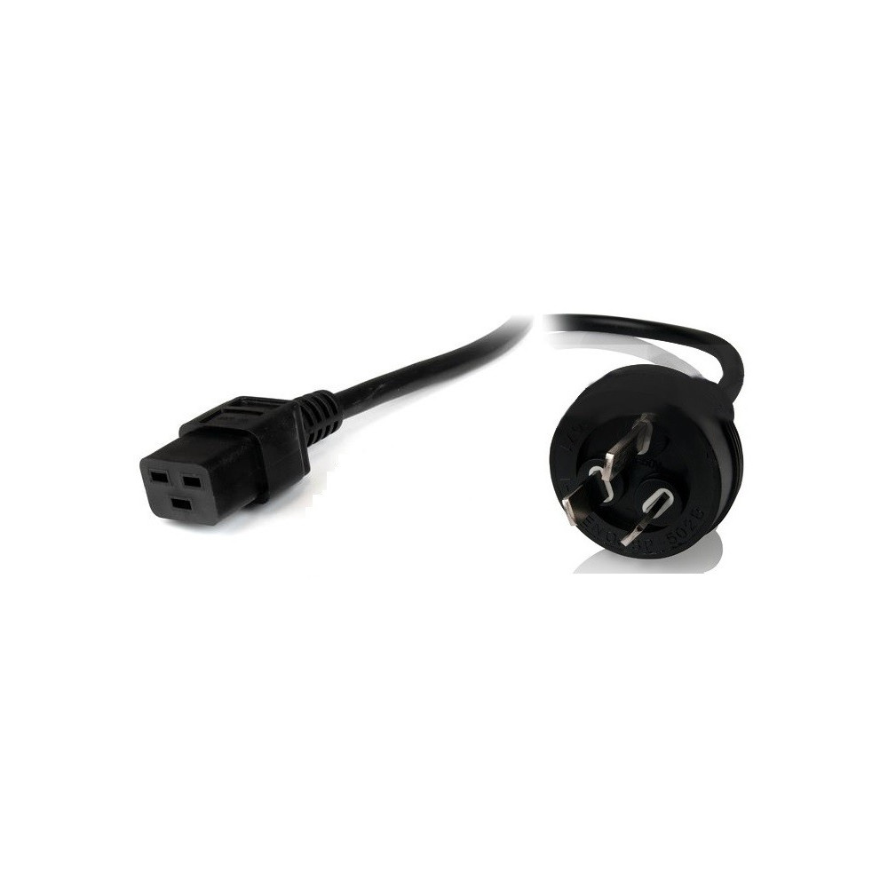 8ware RC-3086AU-0200 Power Cable 2m 3-Pin AU to IEC C19 Male to Female 10A Electrical Safety Black - Image 1