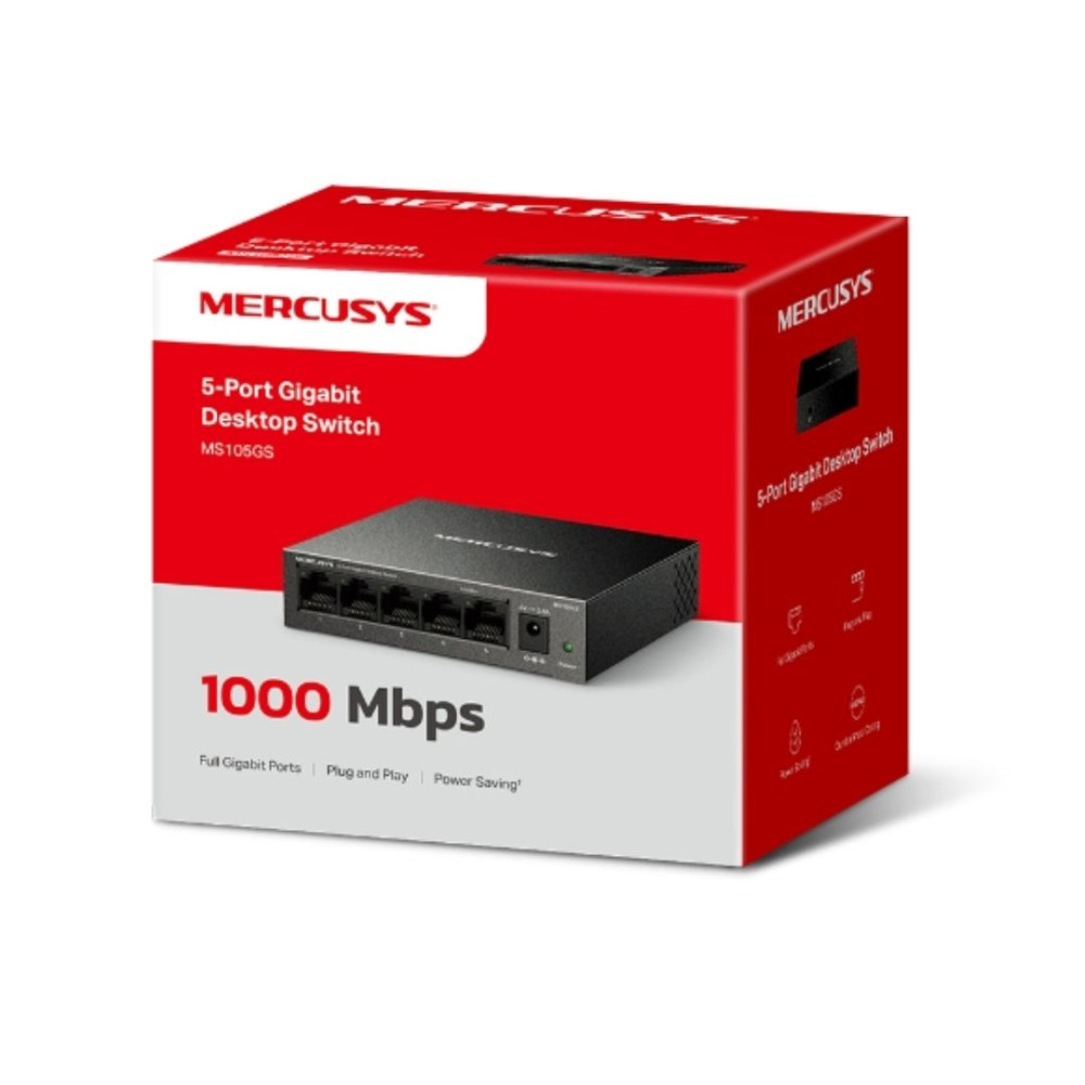TP-LINK MS105GS Mercusys 5-Port Gigabit Desktop Switch, 5×10/100/1000 MbpsRJ45 port Supporting Auto-MDI/MDIX - Image 1