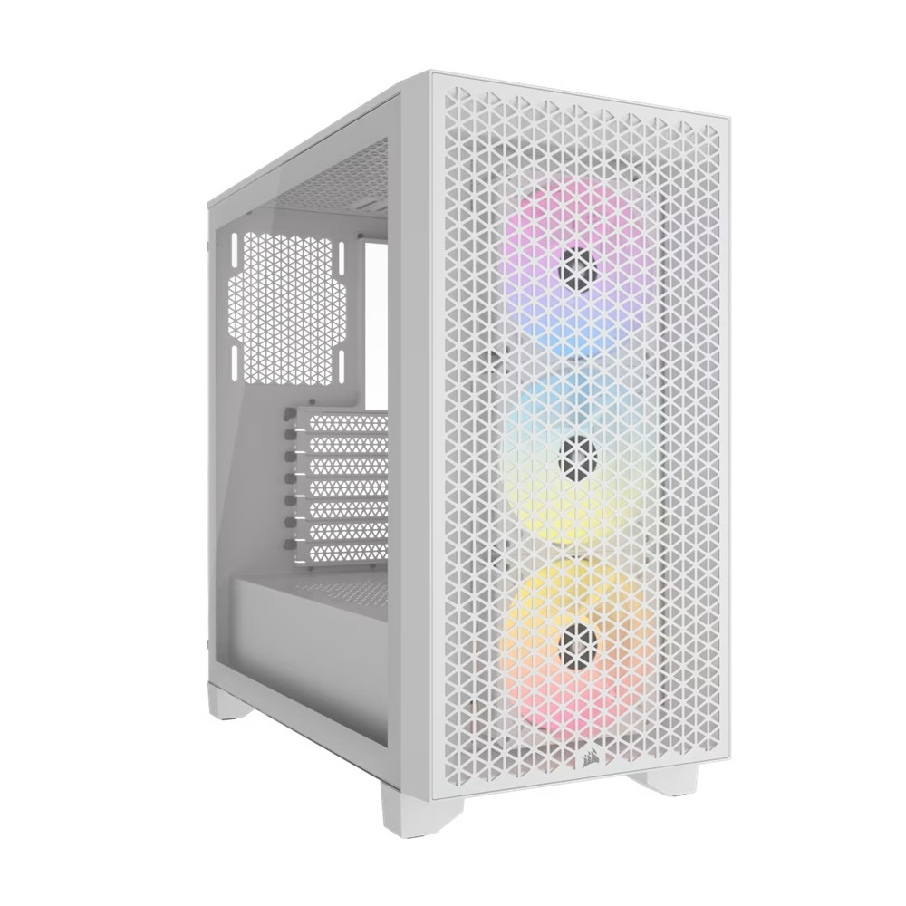 Corsair CC-9011256-WW 3000D RGB AIRFLOW Mid-Tower PC Case - White, ATX, 360 GPU, 170 CPU cooler, 220 PSU, 3x AR120 RGB, 2x USB-A Gen 1 - Image 1
