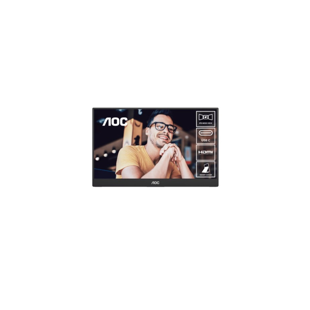 AOC 16T20 15.6inch FHD IPS 1920x1080 16:9, 800:1 Contrast 230 Nits 2x USB-C 1x Mini HDMI 2.0 1Wx2 Speakers Foldable Smart Cover VESA Mount Portable Monitor - Image 1