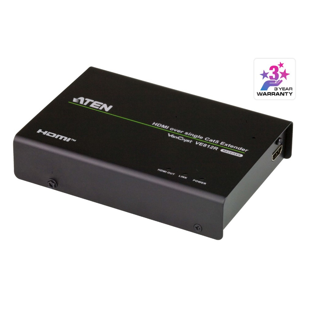 Aten VE812R-AT-U HDMI HDBaseT Receiver, supports up to 4096 x 2160 @ 30 Hz (4:4:4) @ 70m (Cat 5e/6) and 100m (Cat 6A) - Image 1