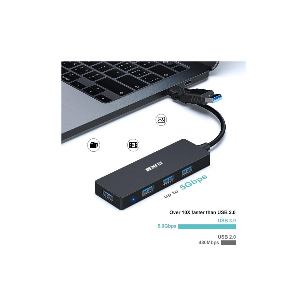 BENFEI 6971785942905 000291BK 4-Port USB 3.0 Ultra Flat Data Hub, USB C Hub with 4 Ports USB 3.0 Adapter - Image 3