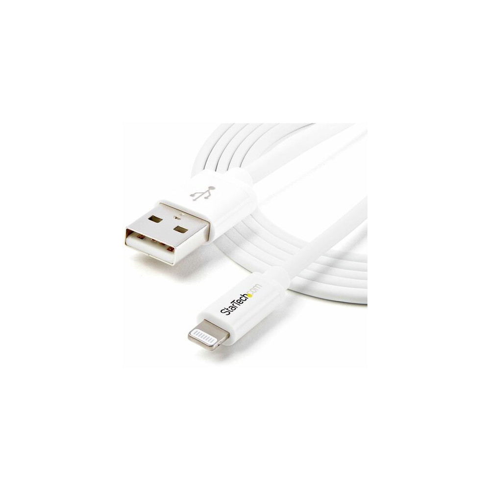 StarTech USBLT2MW 2m (6ft) Long White AppleÂ 8-pin Lightning Connector to USB Cable for iPhone / iPod / iPad - Cable for iPhone, MAC - First End: 1 x 4-pin USB Type A - Male - Second End: 1 x 8-pin Lightning - Male - 480 Mbit/s - MFI - Shielding - Image 5
