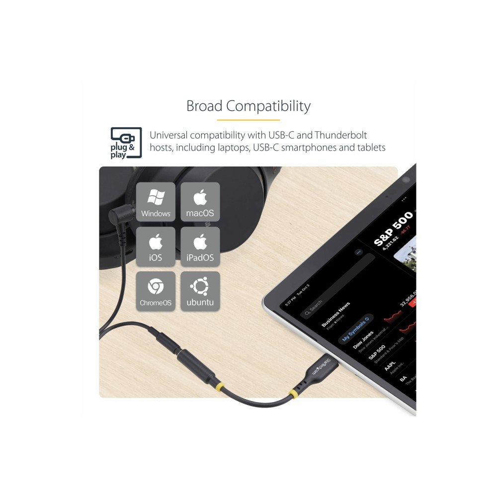 StarTech USBCAUDIO2 USB-C AUDIO ADAPTER TO 3.5MM TRRS JACK, HEADPHONE AUX DONGLE, 2 YR - Image 5