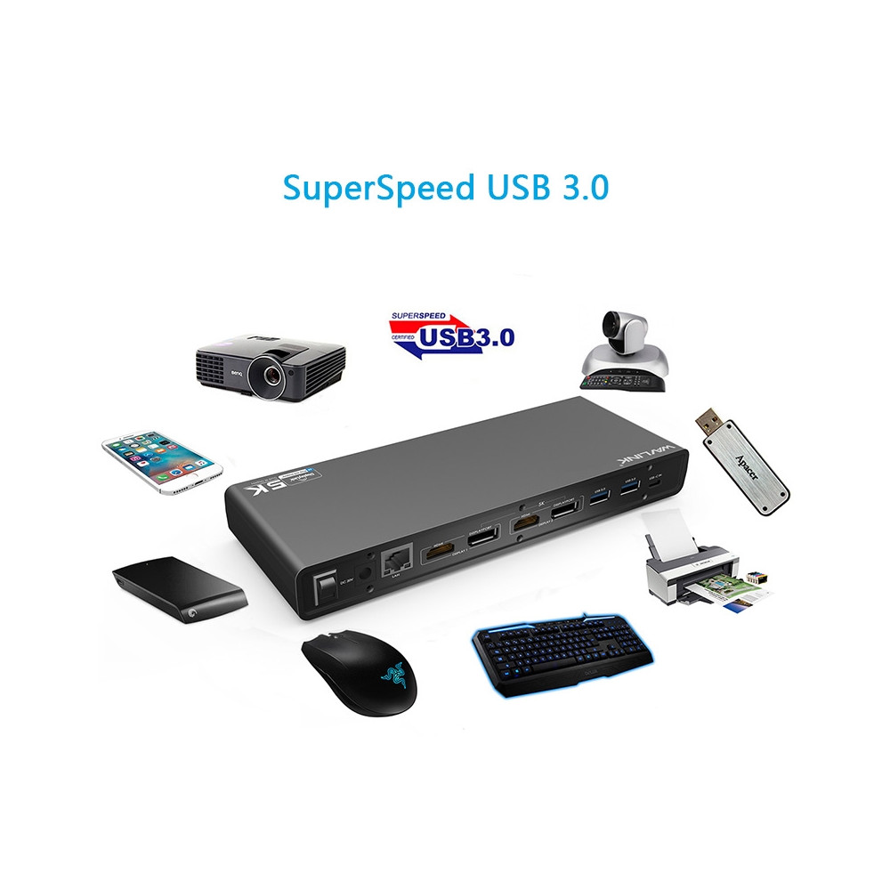 Wavlink USBWINWLUG69DK1 USB-C Ultra 5K Laptop Docking Station with 6x USB3.0, 4K Dual Video Outputs, Gigabit Ethernet, Audio WL-UG69DK1 - Image 4