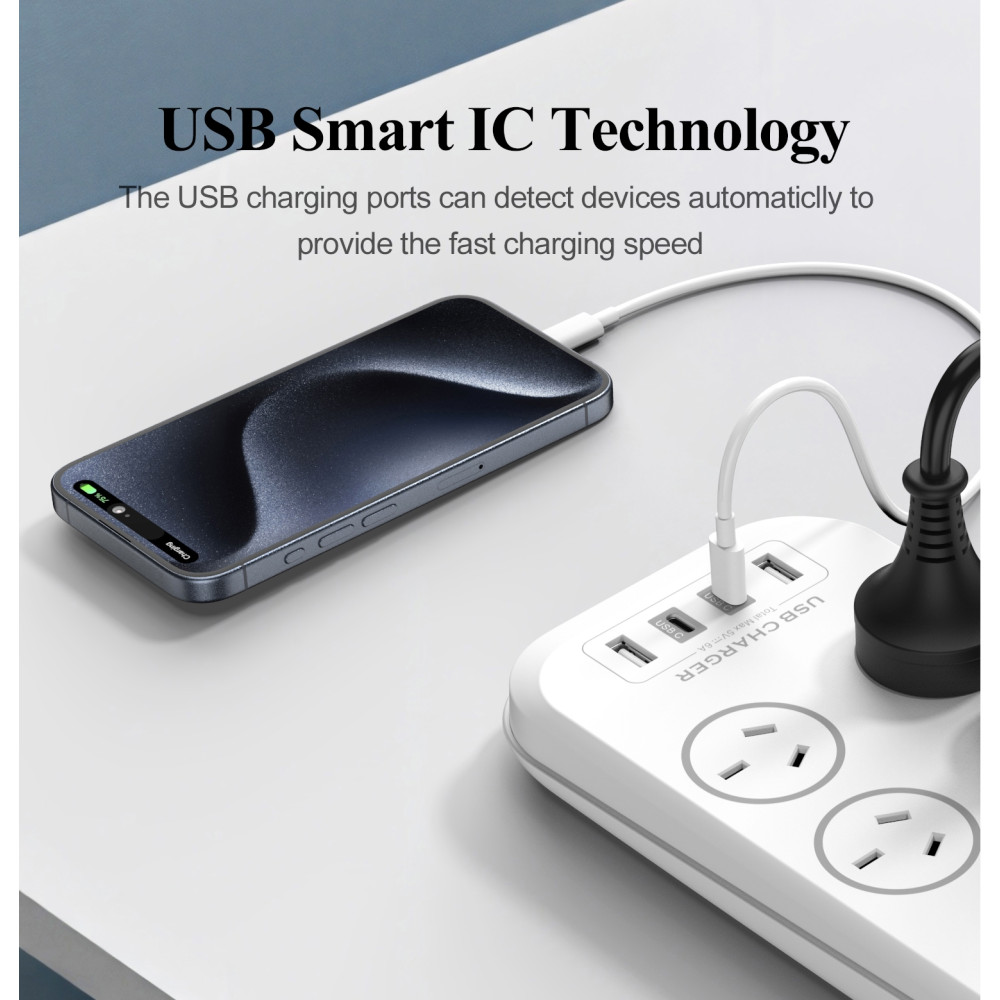 Huntkey PSUHUNSAC607C SAC607C 6 Outlets Surge Protector Powerboard with 2x USB-A & 2x USB-C - Image 8