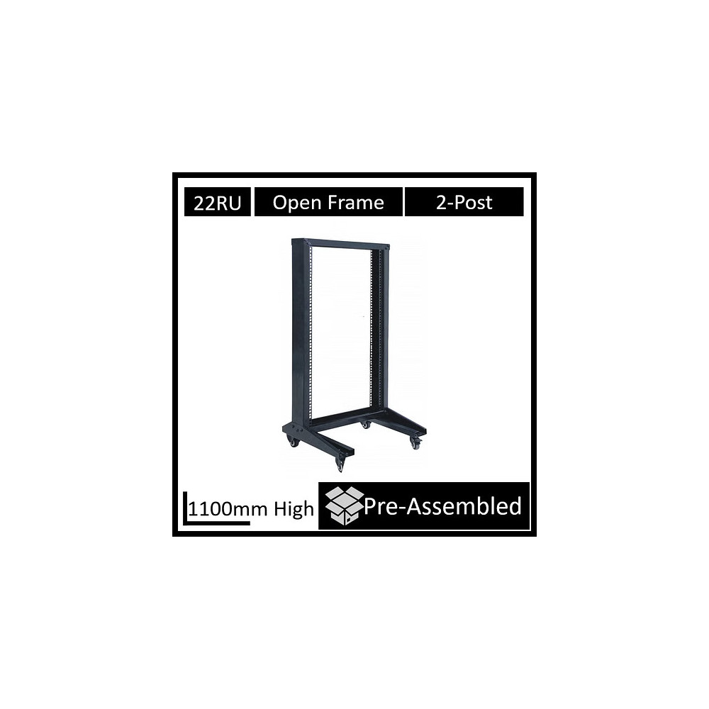 LDR WB-OR-B6622 Flat Packed 22U 2-Post Open Frame Rack, Black Metal Construction - Image 1