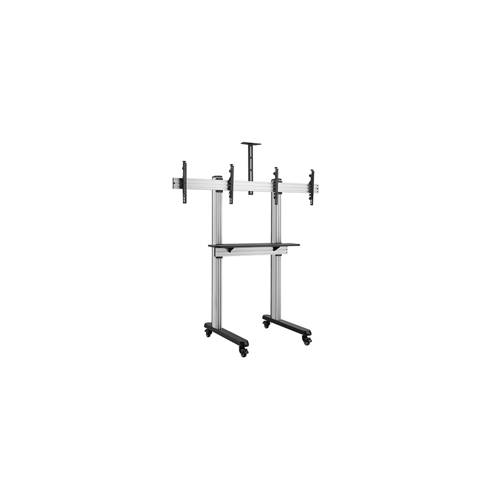 Brateck TTD09-46FW Dual Screen Video Conferencing TV Cart for 45'-55' TVs Up to 50kg each, Fine Texture Grey, 2009x1000x2460mm - Image 1
