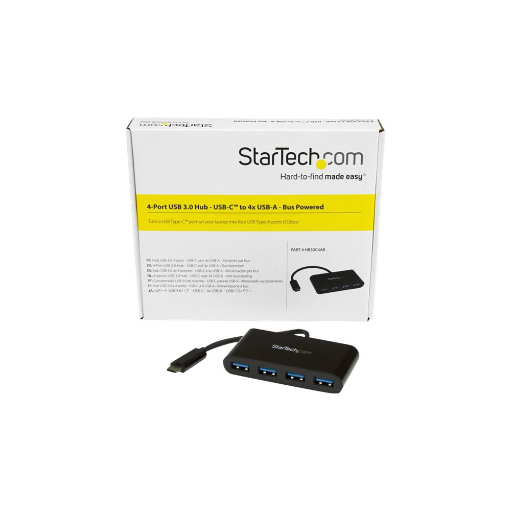 StarTech HB30C4AB 4 PORT USB-C TO 4 X USB-A 3.0 2YR - Image 1