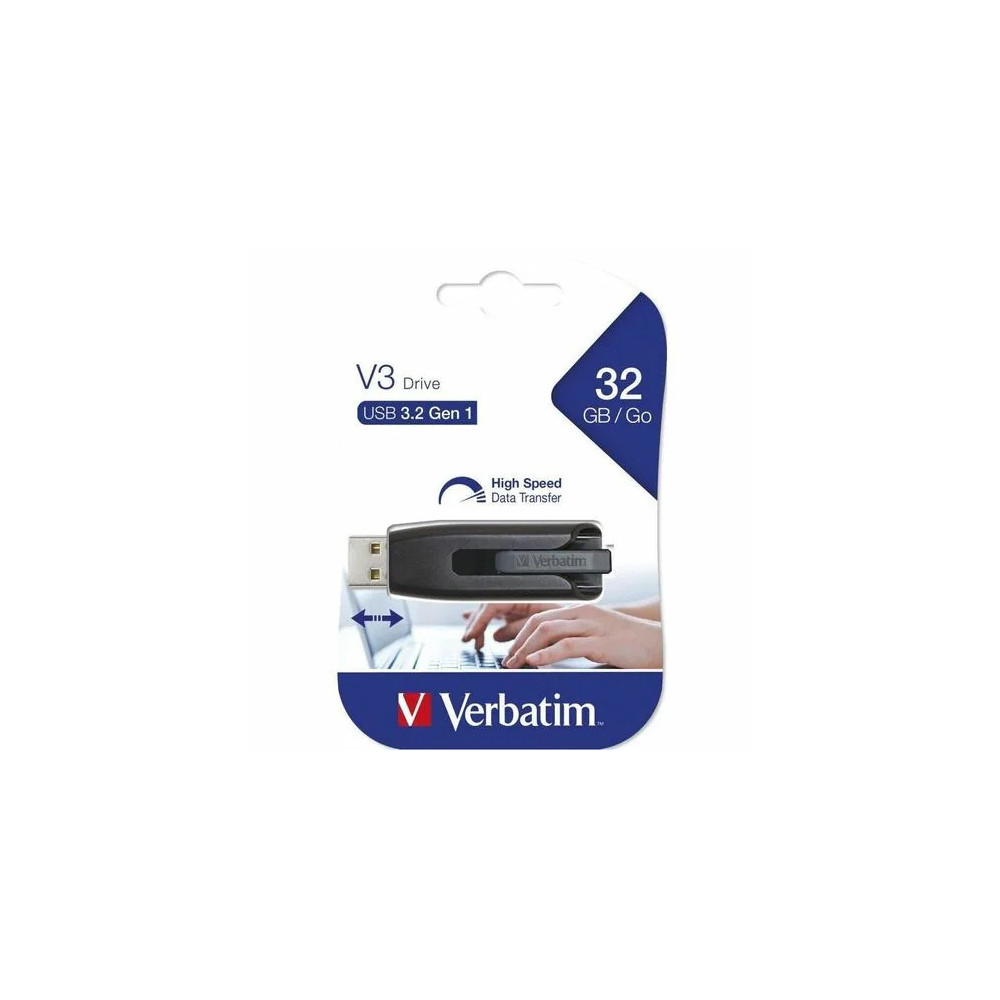 Verbatim 49173 32GB V3 USB3.0 Grey Store'n'Go V3; Retractable USB Storage Drive Memory Stick