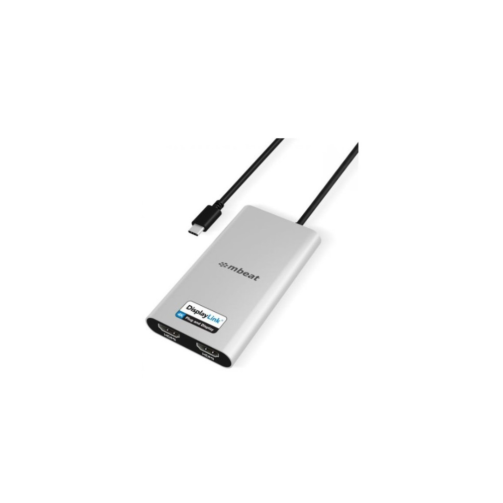 MBEAT MB-DLA-CD2H USB-C Dual 4K HDMI DisplayLink Adapter with PD Pass-through Dual 4K@60Hz 2 × HDMI 2.0 1 × USB-C 3.1 1 × USB-C PD 3.0 Supports up to 90W - Image 1