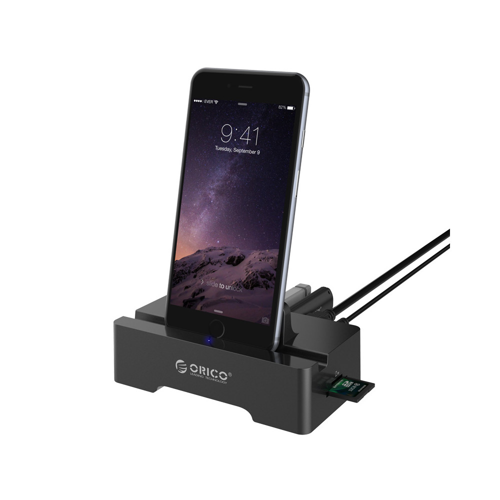 Orico ORICO HSC2-TS-BK 3 Port USB2.0 Docking Station of Cellphone and PAD for SD & TF with 1M USB3.0 - Image 1