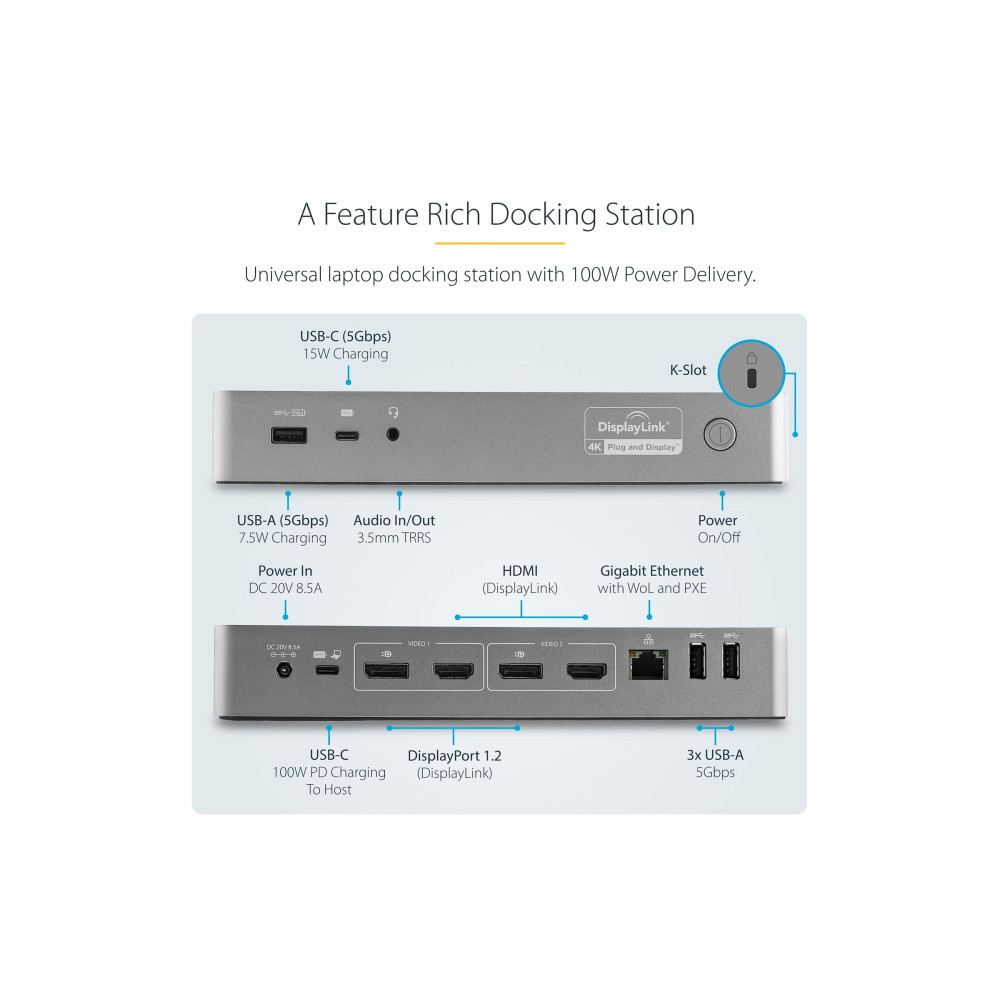 StarTech DK30C2DPEP USB-C USB-A HYBRID 4K DOCK, DUAL DISPLAY, DP(2), HDMI(2), USB(3), 100W, 3YR - Image 4