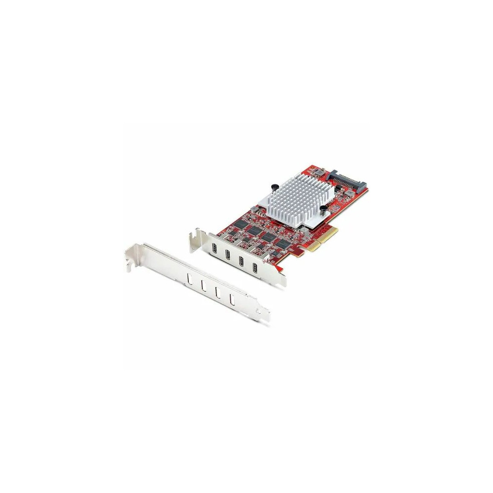 StarTech P10Q4C-USB-CARD-LP USB Adapter - PCI Express x4 - 1.25 GB/s, 640 MB/s, 60 MB/s, 1.50 MB/s, 140.80 kB/s - Desktop, Server, Smartphone - Internal - Red - TAA Compliant - UASP Support - 4 Total USB Port(s)1 SATA Port(s) - PC, Mac - Image 1