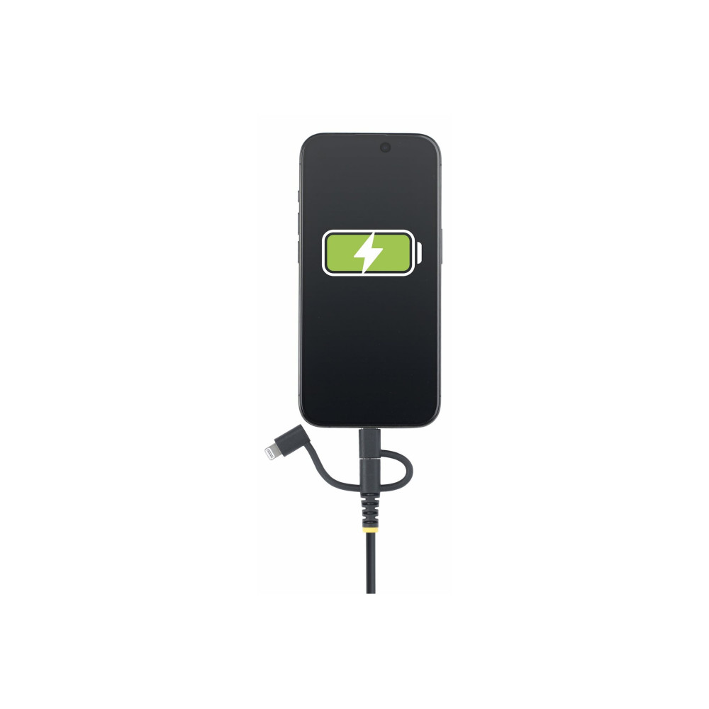 StarTech RLTCUB1MBK 3.3FT (1M) RUGGED USB MULTI CHARGING CABLE, USB TO LIGHTNING/MICRO-USB/TYPE-C, AP - Image 2