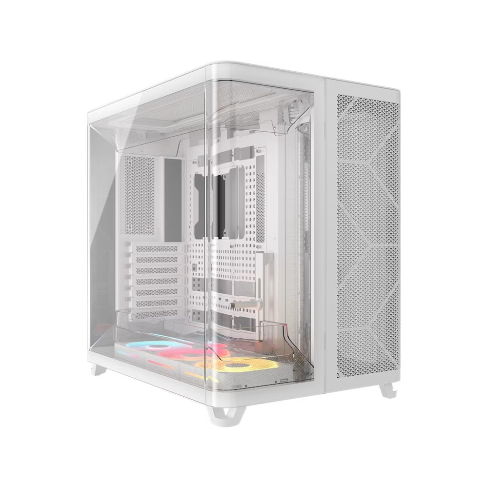 Corsair CC-9011321-WW AIR 5400 LX-R RGB iCUE LINK Triple Chamber Mid-Tower PC Case - White; ATX/E-ATX; 467x470x340mm; TG; 360GPU; 180CPU; 360RAD; USB-C - Image 1
