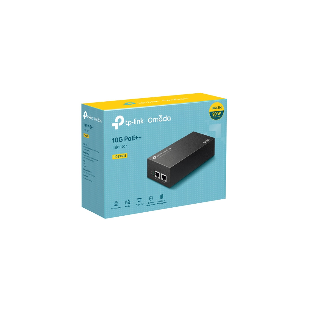 TP-LINK POE380S OMADA 10G POE++ INJECTOR ADAPTER, IEEE802.3af/at/bt, 10G/5G/2.5G/GbE(2), 90W, 3YR - Image 1
