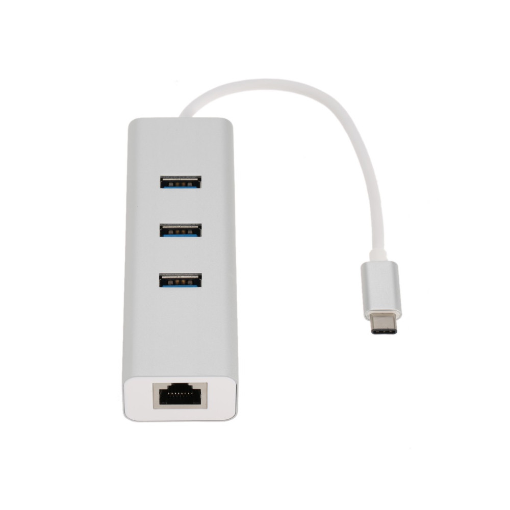 Astrotek AT-CMLANHUB3G USB-C to LAN + 3 Ports USB3.0 Hub Gigabit RJ45 Ethernet Network Adapter Converter 15cm for iPad Pro Macbook Air Samsung Galaxy MS Surface - Image 1