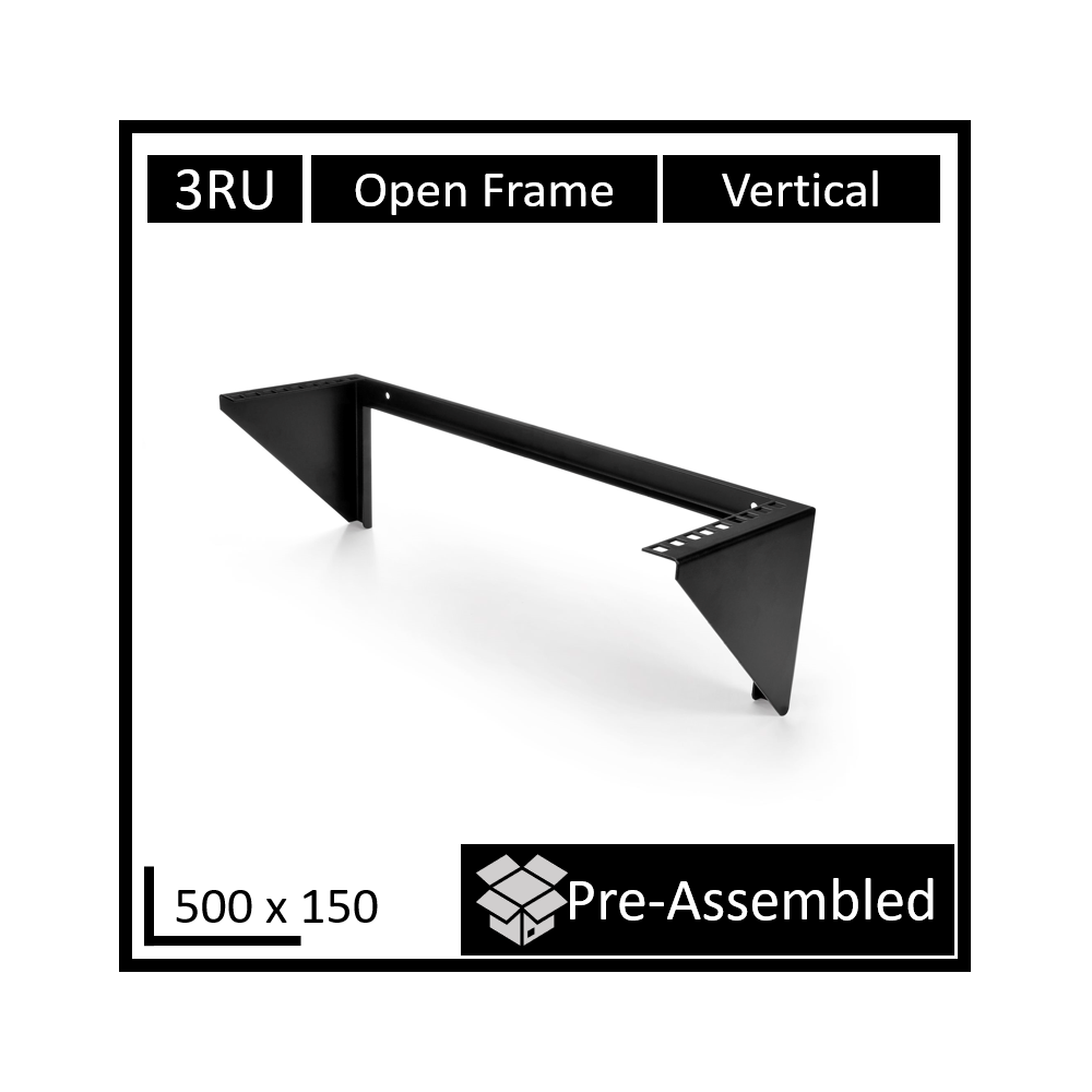 LDR WB-CA-3503 Open Frame 3U Vertical Wall Mount Frame (500mm x 150mm) - Black Metal Construction - Image 1