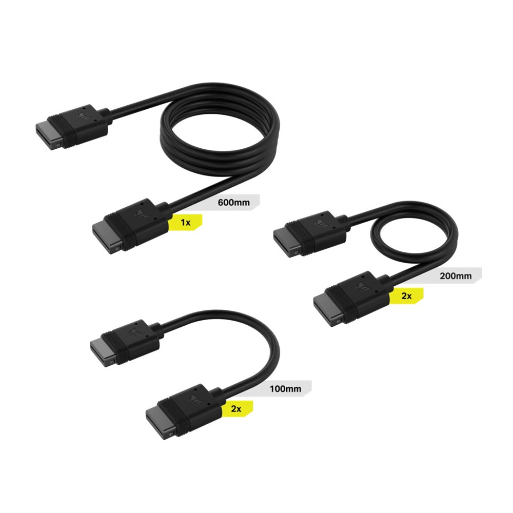 Corsair CL-9011118-WW iCUE LINK Cable Kit with Straight connectors - 100mm x 1, 200mm x 1, 600mm x 1 Black - Image 1