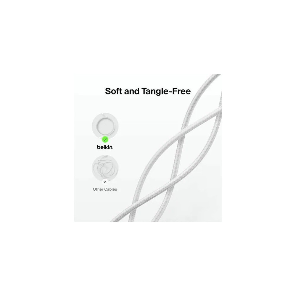 Belkin CAA020FQ2MWH BoostCharge Pro 2 m Lightning/USB Data Transfer Cable - Cable for iPhone, iPad Air, iPad mini, iPad Pro - First End: 1 x USB Type A - Male - Second End: 1 x Lightning - Male - 480 Mbit/s - White