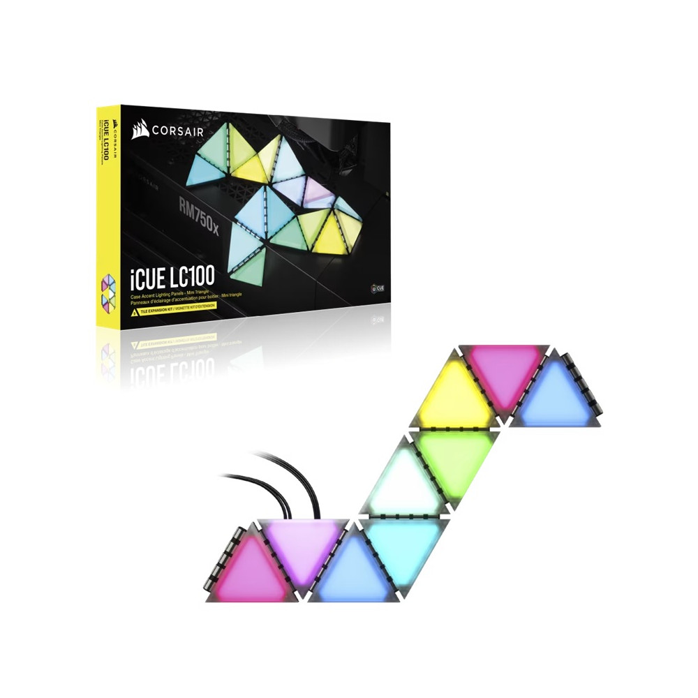 Corsair CL-9011115-WW iCUE LC100 Case Accent Lighting Panels - Mini Triangle - 9x Tile Expansion Kit - Image 1