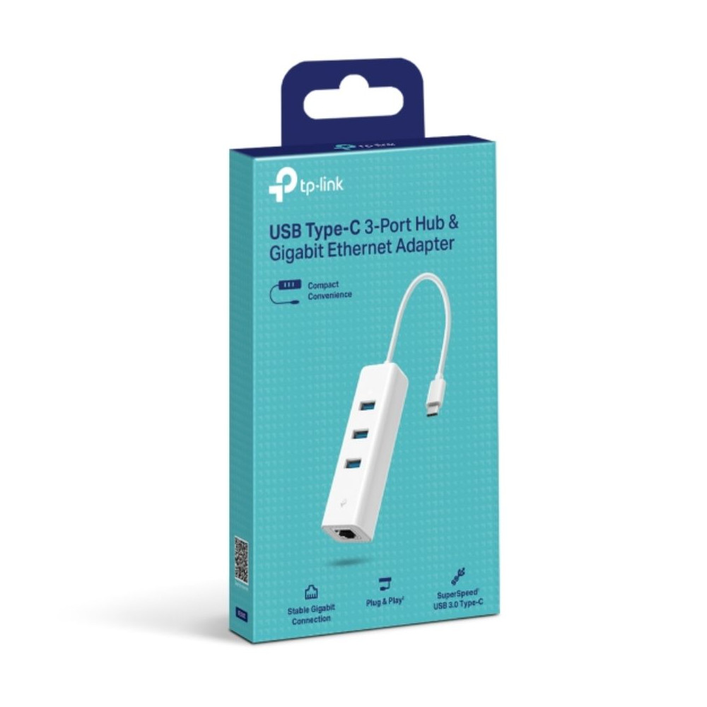 TP-LINK UE330C USB-C HUB & GIGABIT ETHERNET ADAPTER, 3-PORT, 1YR - Image 1