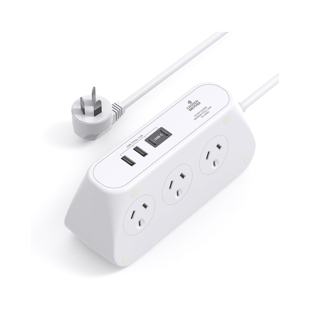 Chosen Brother POWCB622D 6-outlet Powerboard with 2 USB-C 2 USB-A, 350J Surge Protection, 1.5M Extension - Image 1