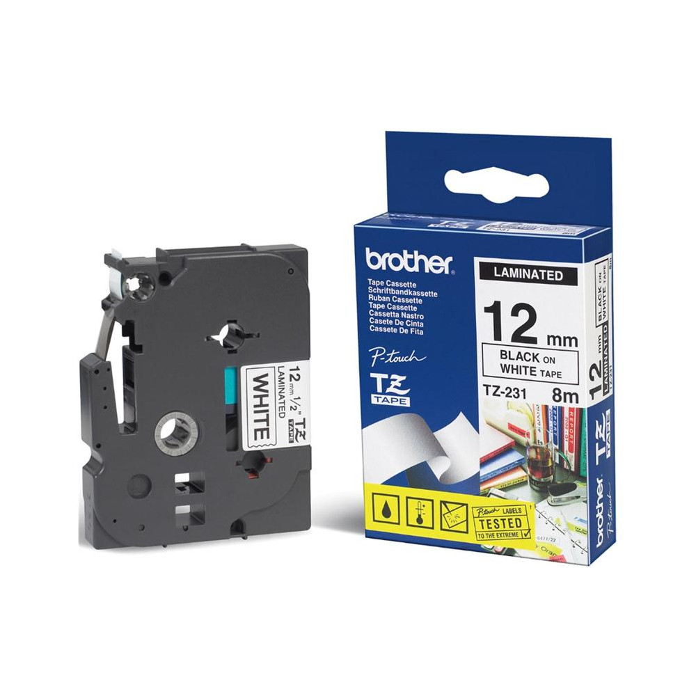 Brother TZE-231 12mm Black on White TZE Tape - Image 1