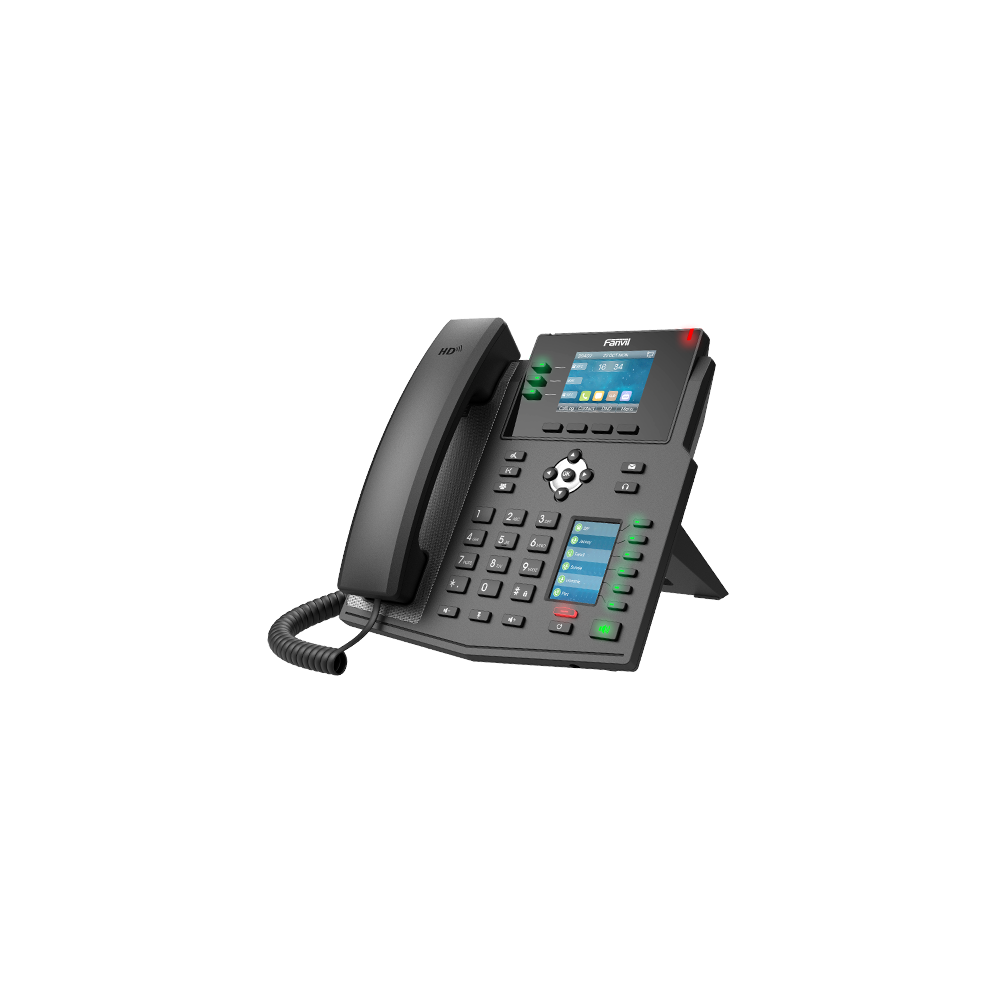 Fanvil X4U enterprise IP phone, 12 SIP lines, dual color displays, Gigabit Ethernet, PoE, 6-way conferencing, DSS keys, Wi‑Fi/BT support - Image 1