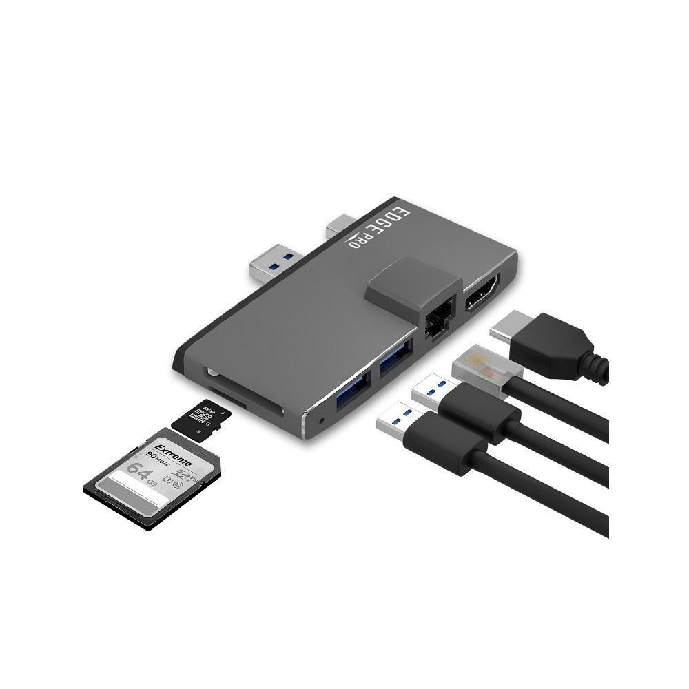 MBEAT MB-EGE-P68GRY Edge Pro Multifunction USB- C Hub for Microsoft Surface Pro 5/6 Metal Grey (HDMI, LAN, USB 3.0 Hub - Image 1