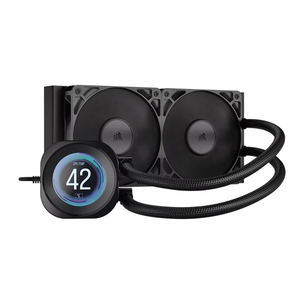 Corsair CW-9061031-WW NAUTILUS 240 RS LCD Liquid CPU Cooler - Black, 240mm rad, LCD pump, 2x PWM fans, 2100 RPM, AM5/LGA1851, copper plate, 400mm tube, 36dBA - Image 1