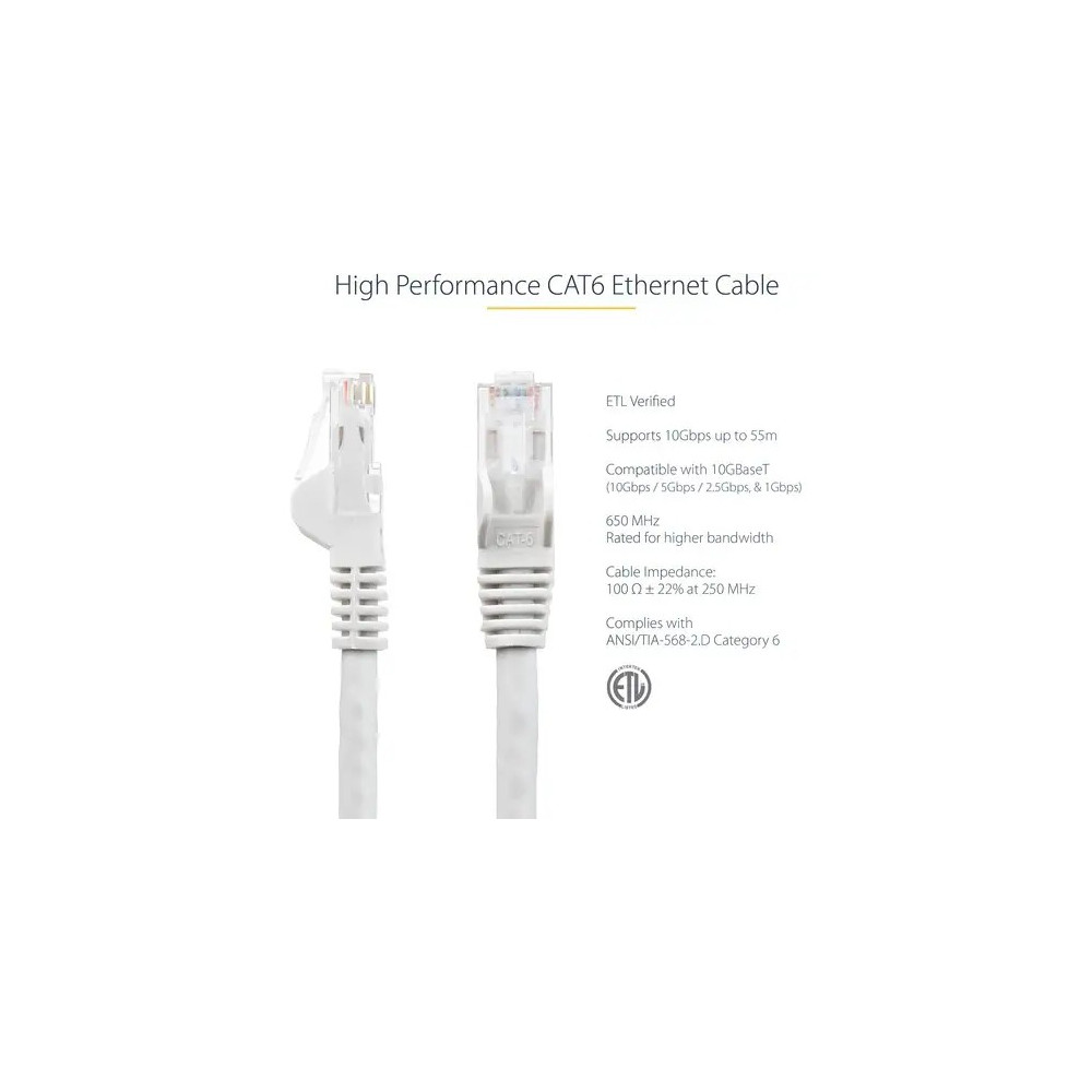 StarTech N6PATC10MWH 10m CAT6 Ethernet Cable - White Snagless Gigabit - 100W PoE UTP 250Mhz Category 6 Patch Cord UL Certified Wiring/TIA - 10m White CAT6 Ethernet cable delivers Multi Gigabit 1/2.5/5Gbps & 10Gbps up to 160ft - 250Mhz - 24 AWG s - Image 3