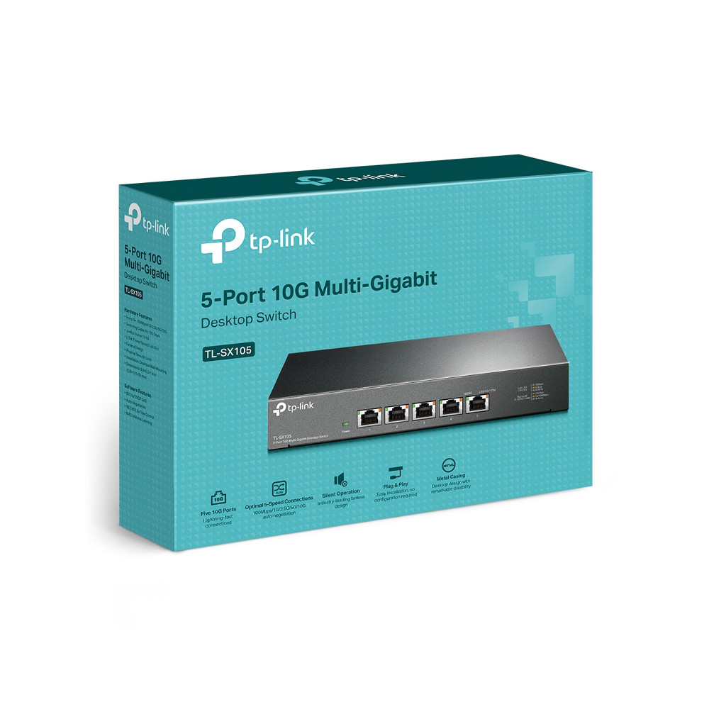 TP-LINK TL-SX105 5-Port 10G Desktop Switch, up to 100 Gbps switching capacity, Auto-negotiation, Silent Operation, Metal Casing - Image 1