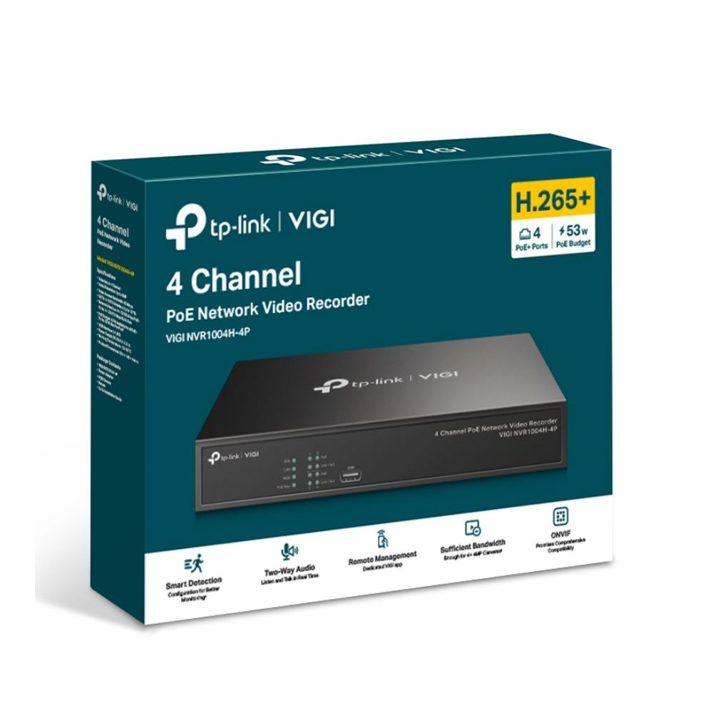TP-LINK VIGI NVR1004H-4P 4 Channel PoE+ Network Video Recorder, 24/7 Continuous Recording, 4K HDMI Video Output & 16MP Decoding (HDD Not Included) - Image 1