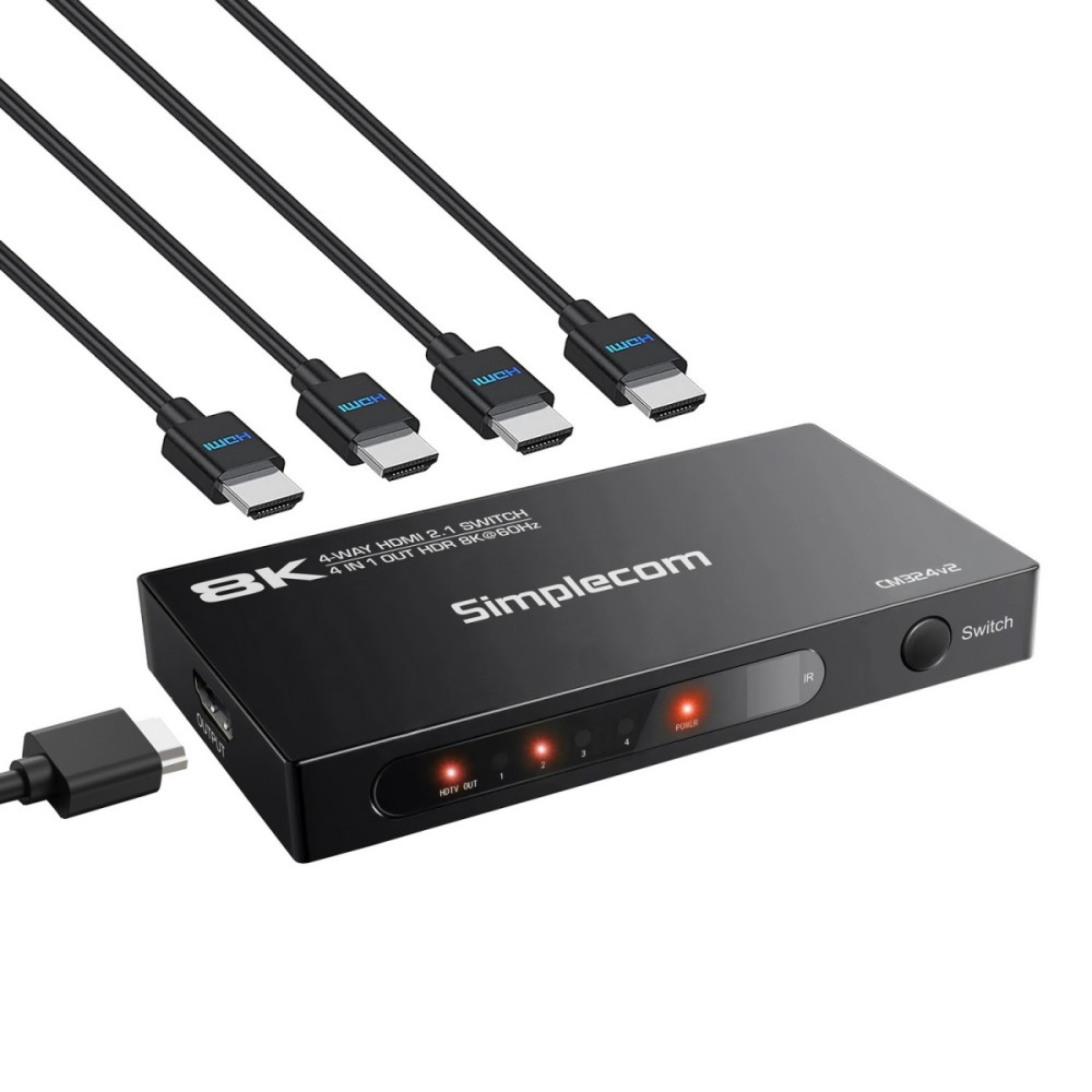 Simplecom CM324V2 4-Port HDMI 2.1 Switch 4 IN 1 OUT Splitter HDCP 2.3 8K@60Hz - Image 2