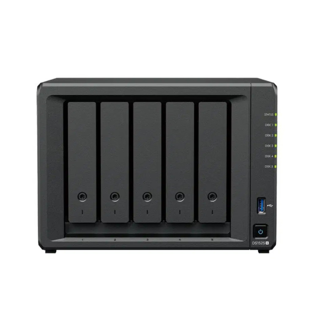 Synology DS1525+ DiskStation 5-Bay 3.5' , 2x 2.5 GbE (Tower), AMD Ryzen Quad Core 2.2GHz, 8GB RAM, x USB3.2, 2x Expansion 3YW - Image 1