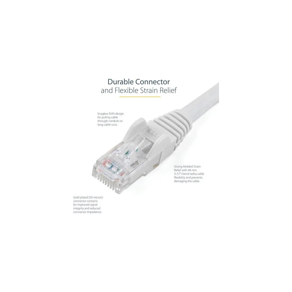 StarTech N6PATC10MWH 10m CAT6 Ethernet Cable - White Snagless Gigabit - 100W PoE UTP 250Mhz Category 6 Patch Cord UL Certified Wiring/TIA - 10m White CAT6 Ethernet cable delivers Multi Gigabit 1/2.5/5Gbps & 10Gbps up to 160ft - 250Mhz - 24 AWG s - Image 4