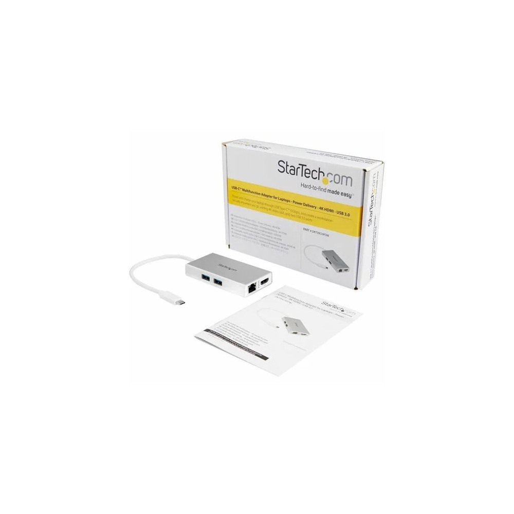 StarTech DKT30CHPDW USB Type C Docking Station for Notebook - 60 W Power Supply - Silver, White - 1 Displays Supported - 4K - 4096 x 2160, 3840 x 2160 - 2 x USB Ports - 2 x USB 3.0 - 2 x USB Type-A Ports - USB Type-A - USB Type-C - Network (RJ-4 - Image 6