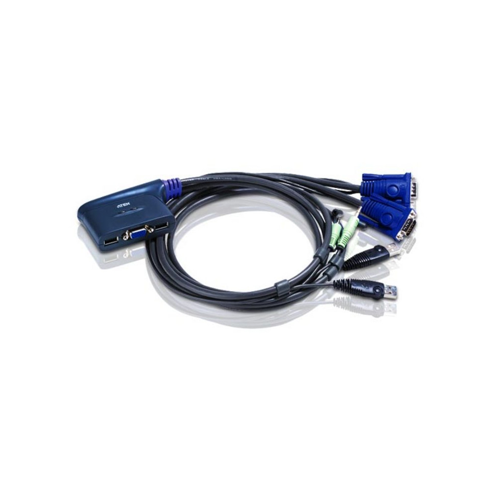 Aten CS62US-AT Compact KVM Switch 2 Port Single Display VGA w/ audio, 0.9m Cable, Computer Selection Via Hotkey, - Image 1