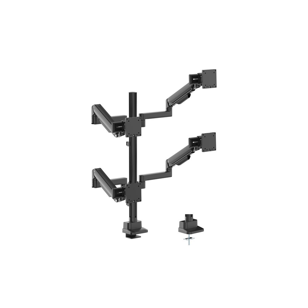 Brateck LDT86S-C048S-BLK Modular Mechanical Spring Quad Monitor Arm with Sliders, from 17'-40', weight capacity (per flat screen) 11kg, 180° Rotation - Image 1