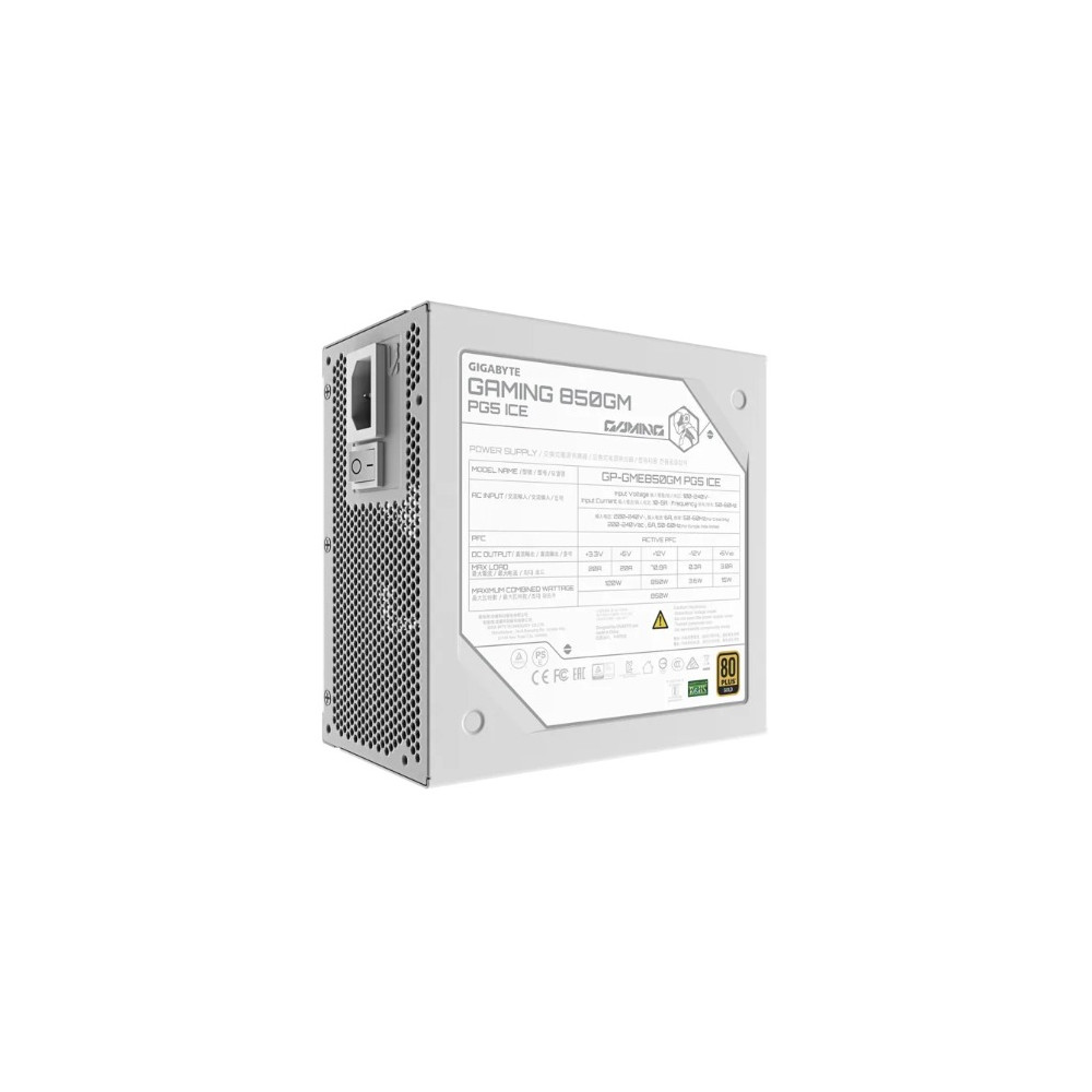 Gigabyte GP-GME850GM PG5 ICE/PSU GAMING 850GM PG5 ICE 850W 80+ Gold ATX 3.1 PSU PCIe5 16pin FM 135mm fan 2xEPS 4xPCIe 8xSATA OVP OPP SCP UVP OCP OTP 90eff 100k MTBF - Image 1