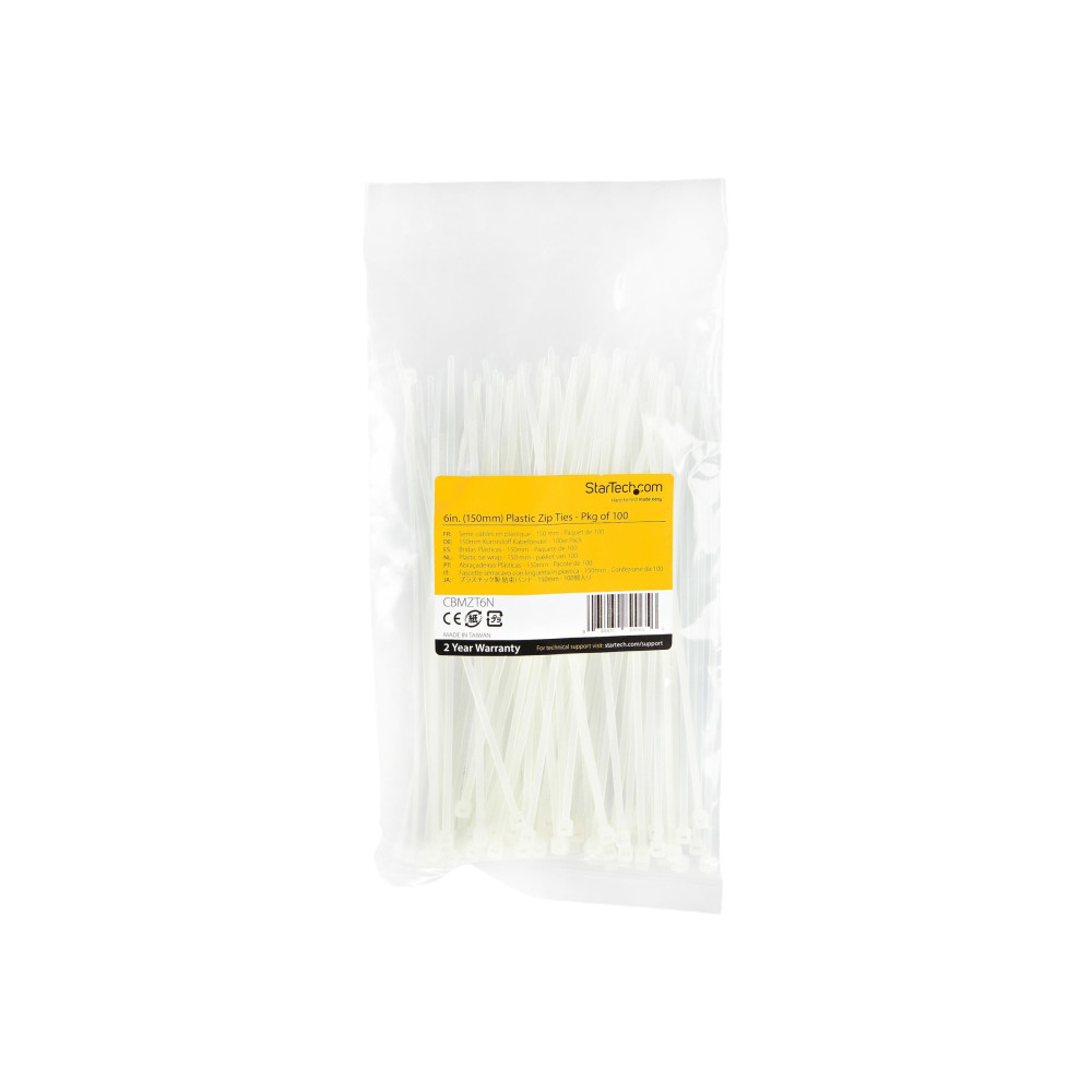 StarTech CBMZT6N 100-PACK 6"(15CM) CABLE TIES - 1/8"(3.6MM) WIDE, 1-3/8"(39MM) BUNDLE DIAMETER - Image 1