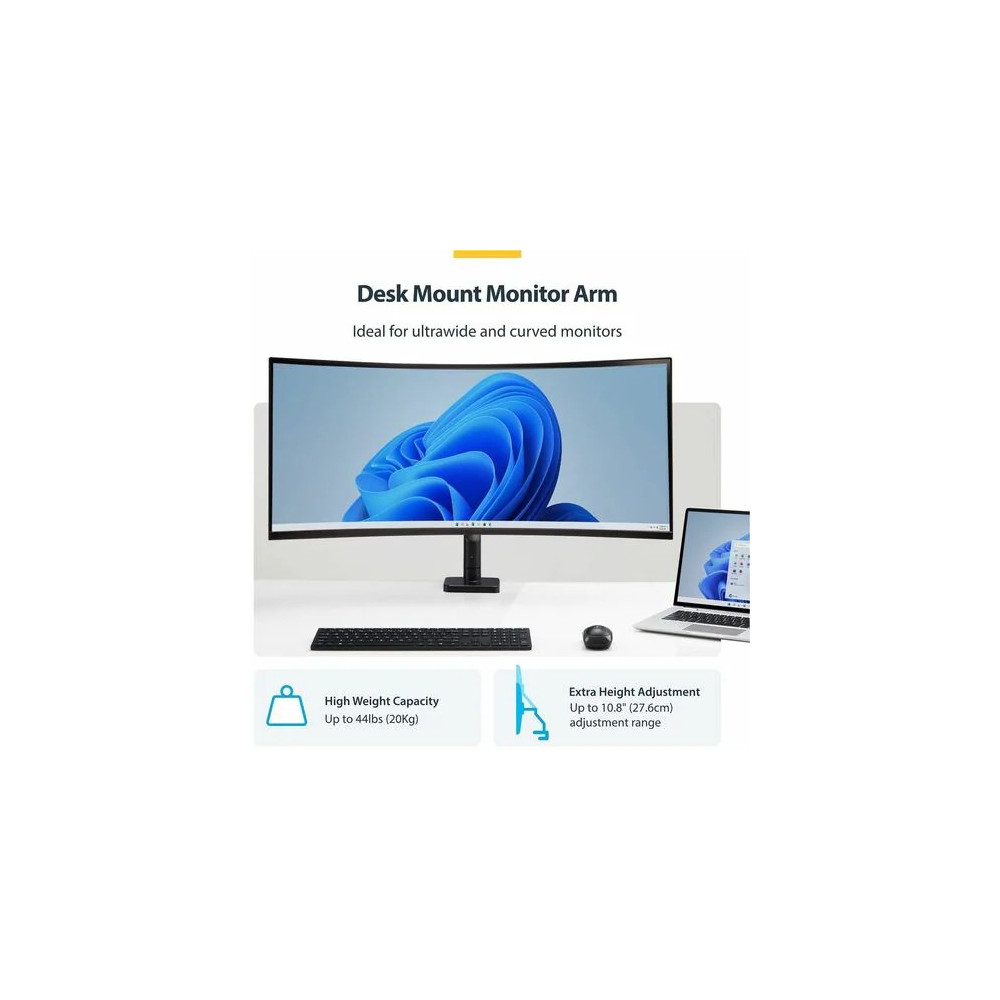 StarTech H1M1AG1-MONITOR-ARM Monitor Desk Mount for up to 49in 32:9 Ultrawide Curved Screen, Mechanical Spring Arm, C-Clamp/Grommet, Max Weight 44lb/20kg - Monitor Desk Mount for up to 49in 32:9 ultrawide curved screens - VESA 75x75/100x100 - Me - Image 3