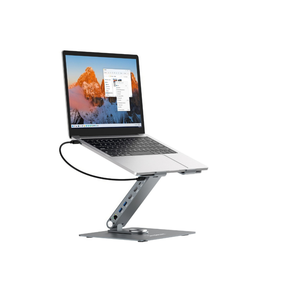 Simplecom CHT660 Adjustable Aluminium Laptop Stand with 6-Port USB-C Docking Station Dual 4K HDMI Display Compatible with laptops from 10 to 17 inches - Image 1
