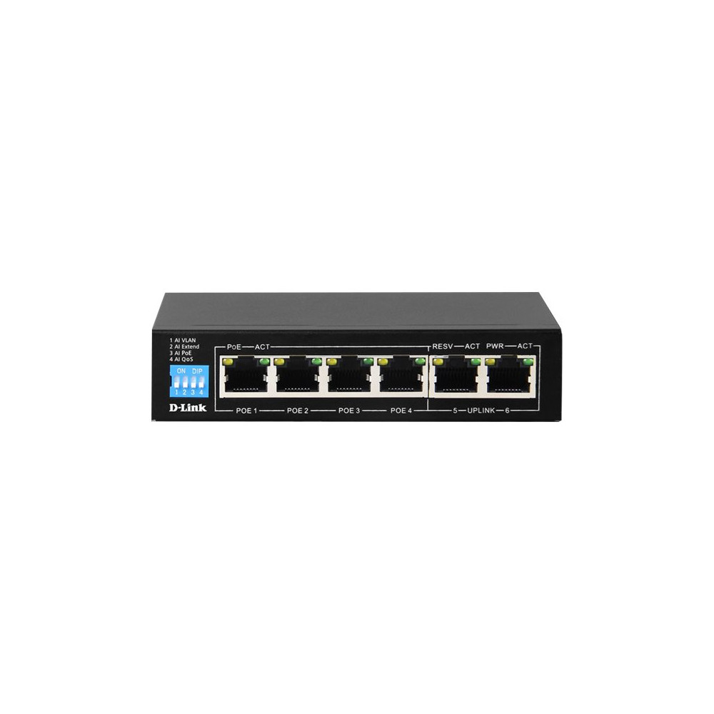 D-Link DES-F1006P-E 6P 10/100MBPS POE SWITCH WITH 4 LONG REACH POE PORTS (60W )AND 2 UPLINK PORTS - Image 1